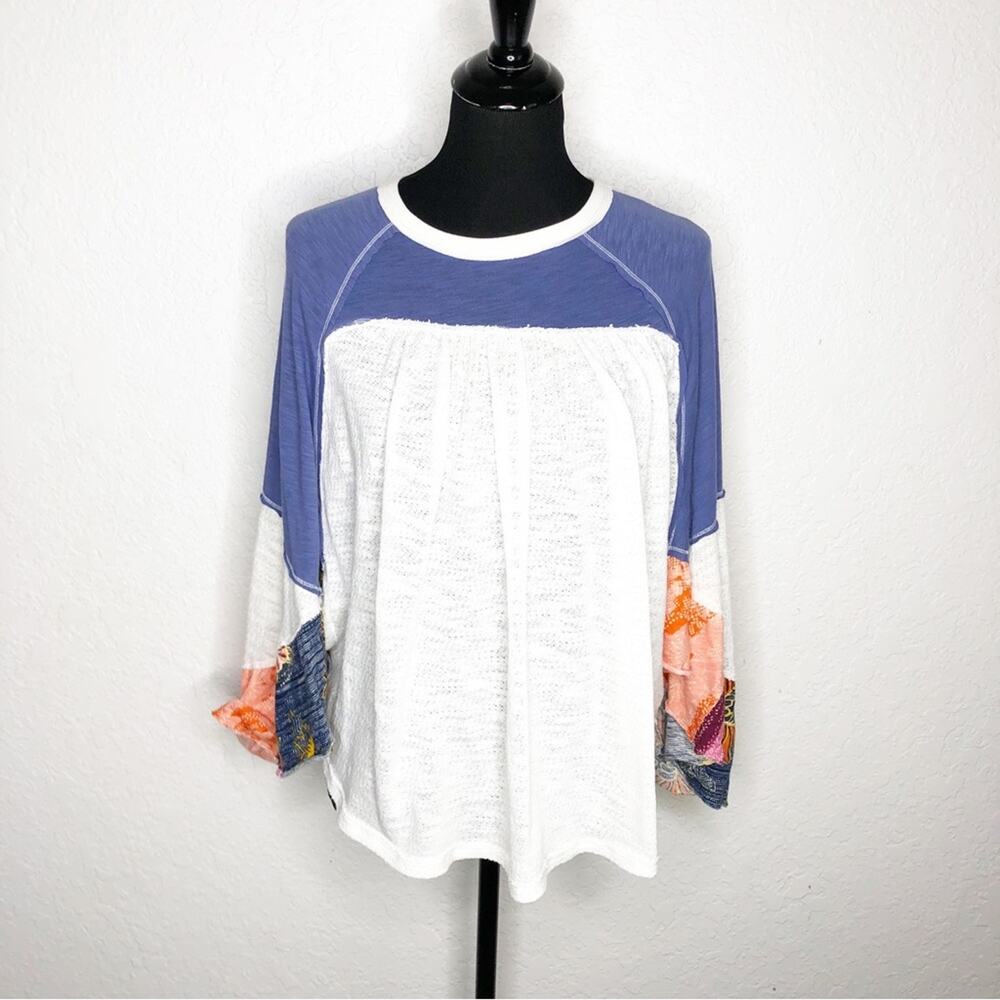 We the Free white blue orange flared sleeve color block top size Small